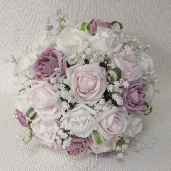 Dusky Pink, Ice Pink & Ivory Rose & Gypsophila Bridal Bouquet